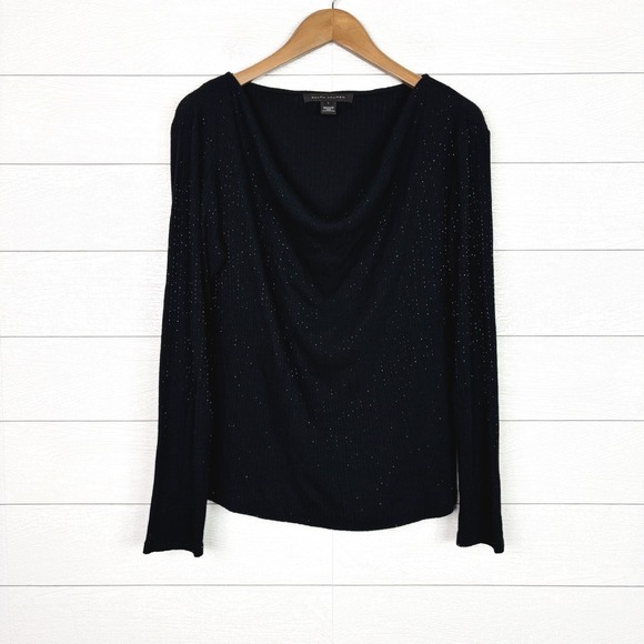Ralph Lauren Black Label Embellished Beaded Cowl Sweater Black Large